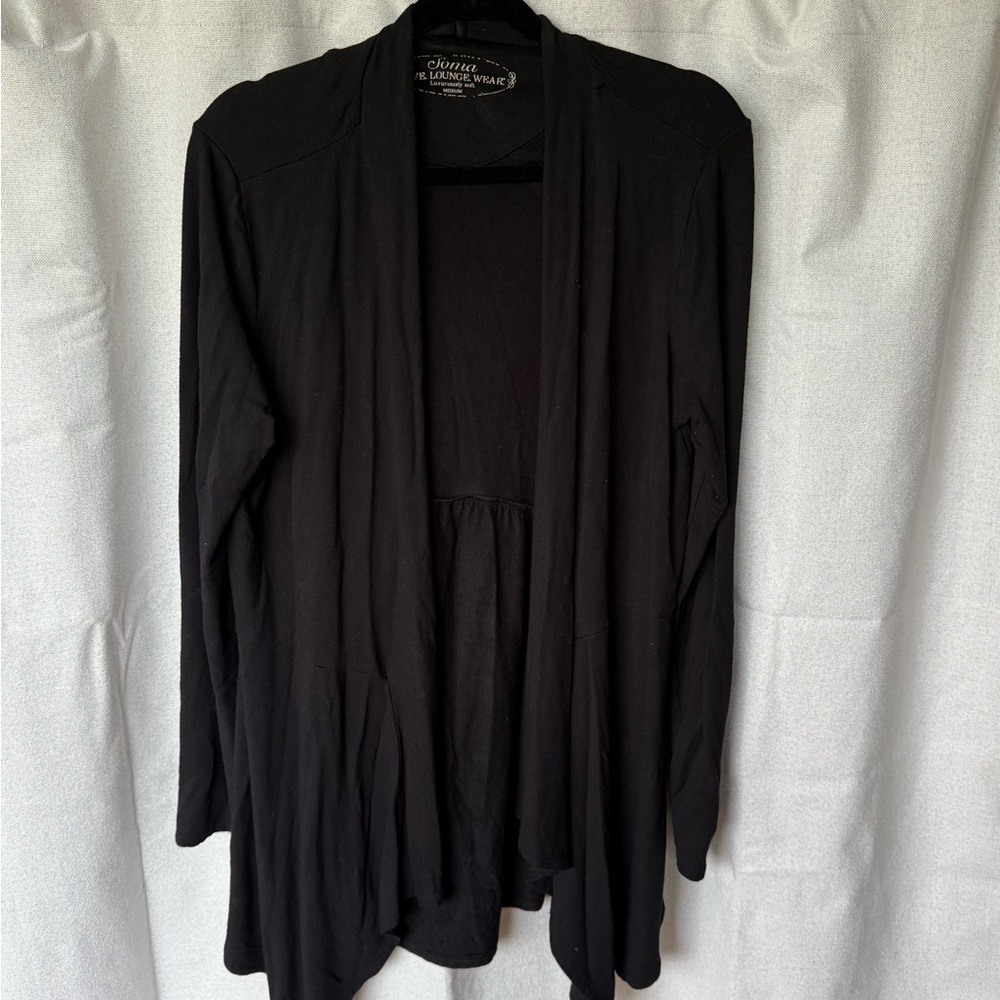 Chico's Black Open Drape Front Cardigan